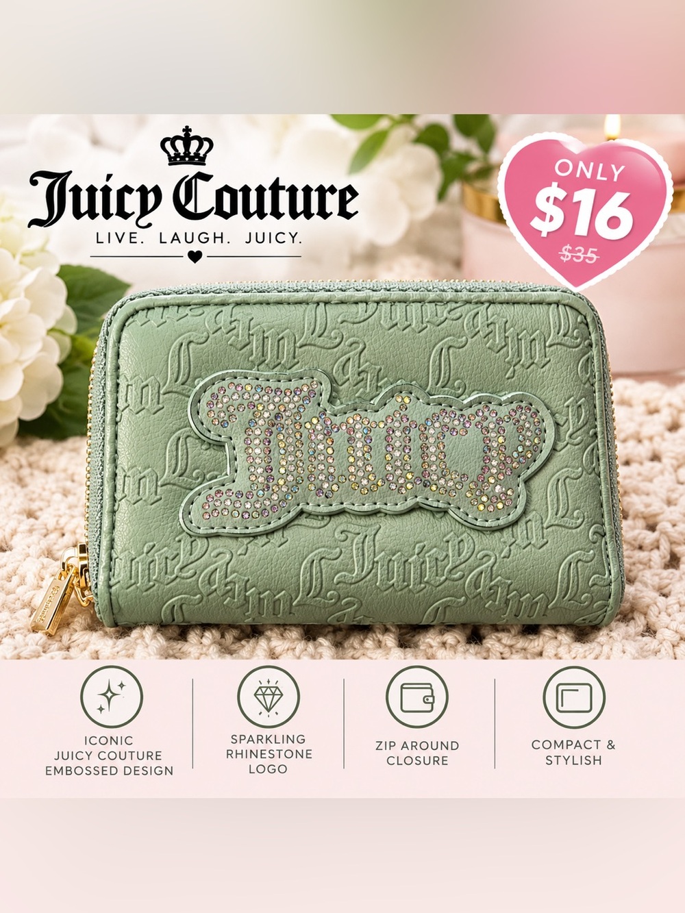 Juicy Couture Mint Green Embossed Wallet